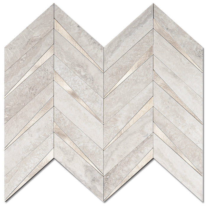 2023 Herringbone Backsplash - Beige Mixed Metal Gold