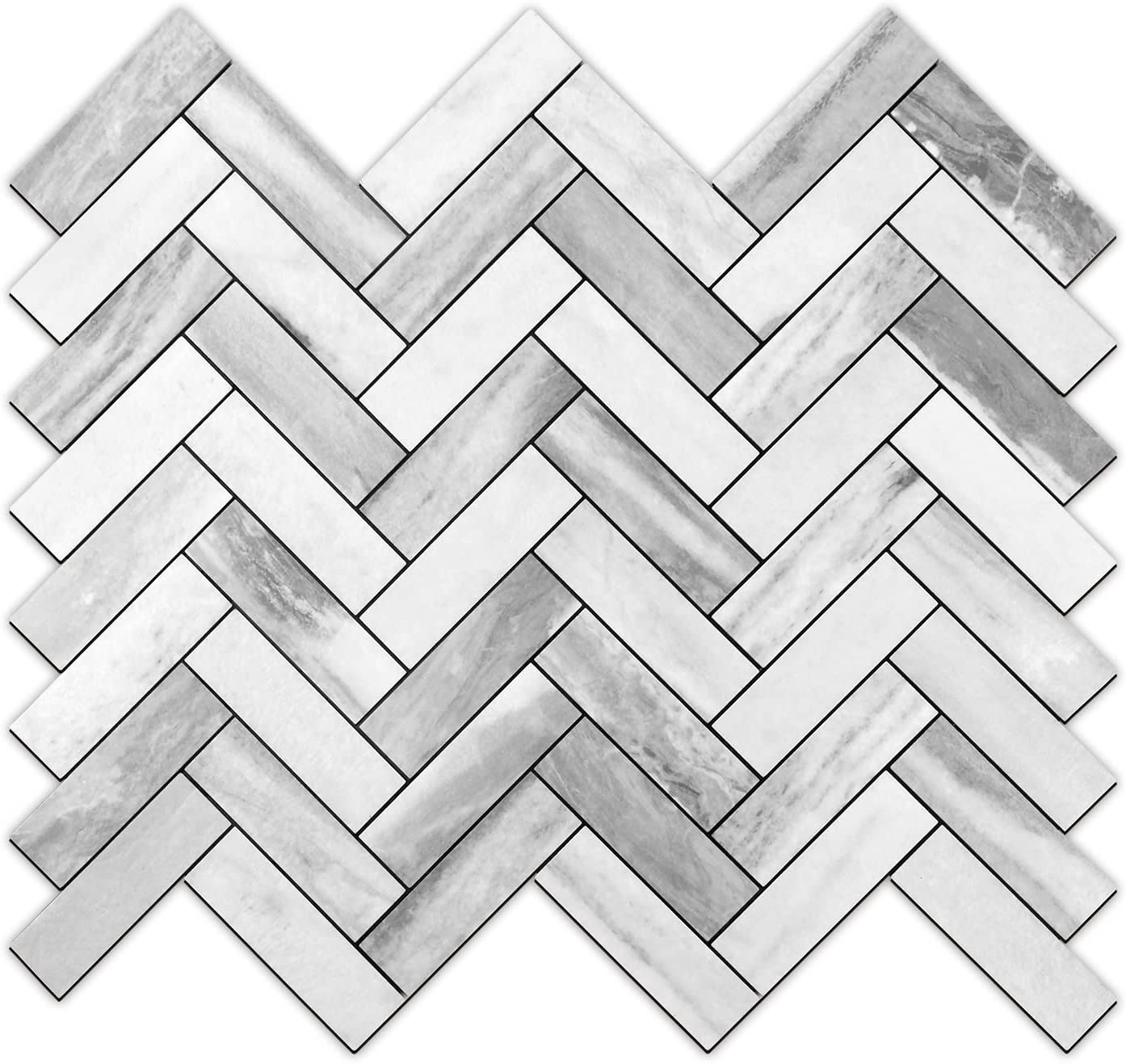 STICKGOO Herringbone Backsplash Kitchen Grey Marble Peel and Stick Tile