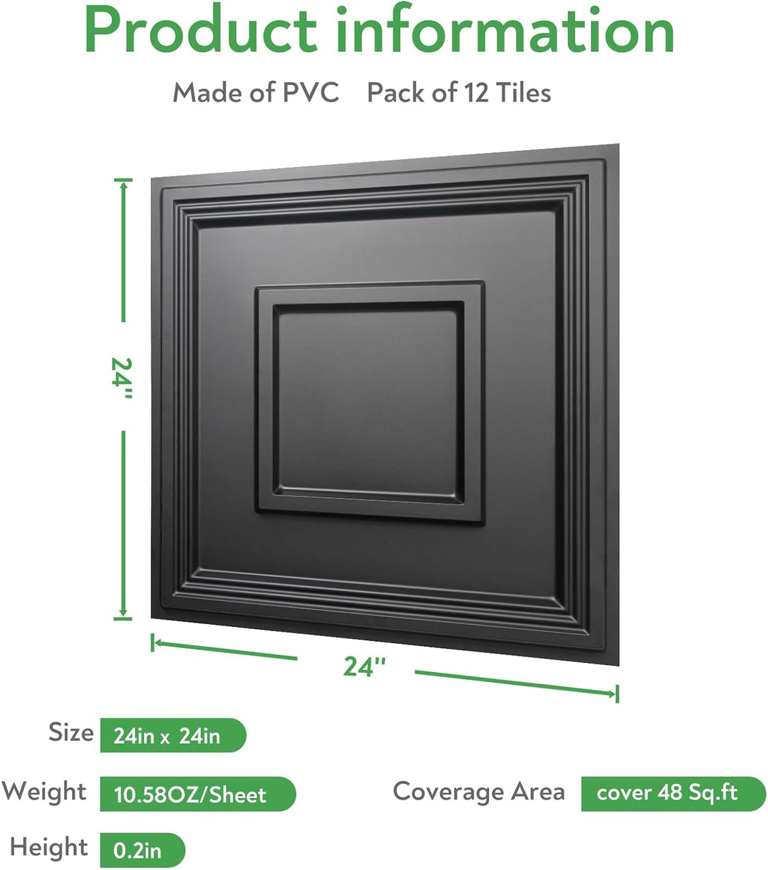 STICKGOO PVC Ceiling Tiles 2'x2' Glue Up Ceiling Panel Black 12-Pack