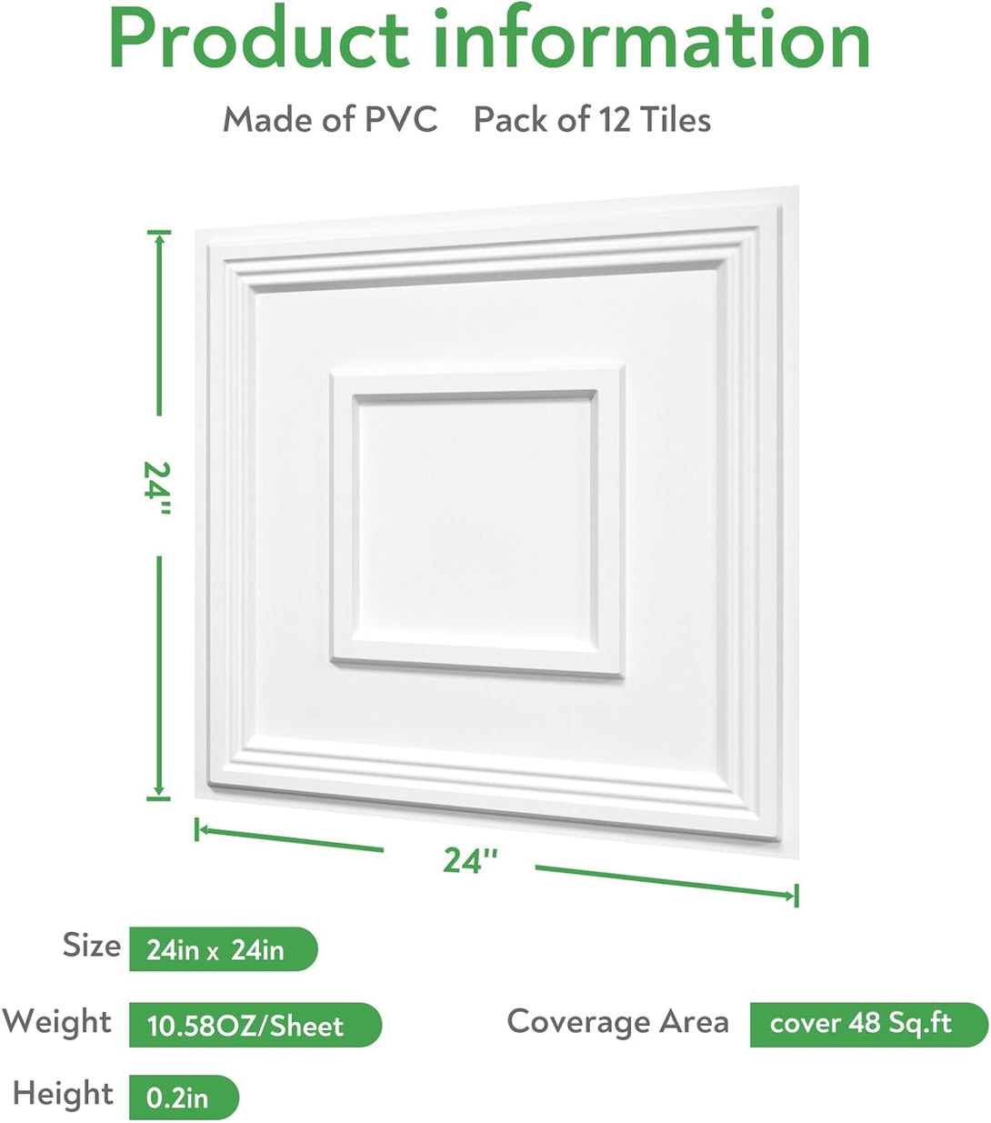 STICKGOO PVC Ceiling Tiles 2'x2' Glue Up Ceiling Panel White 12-Pack