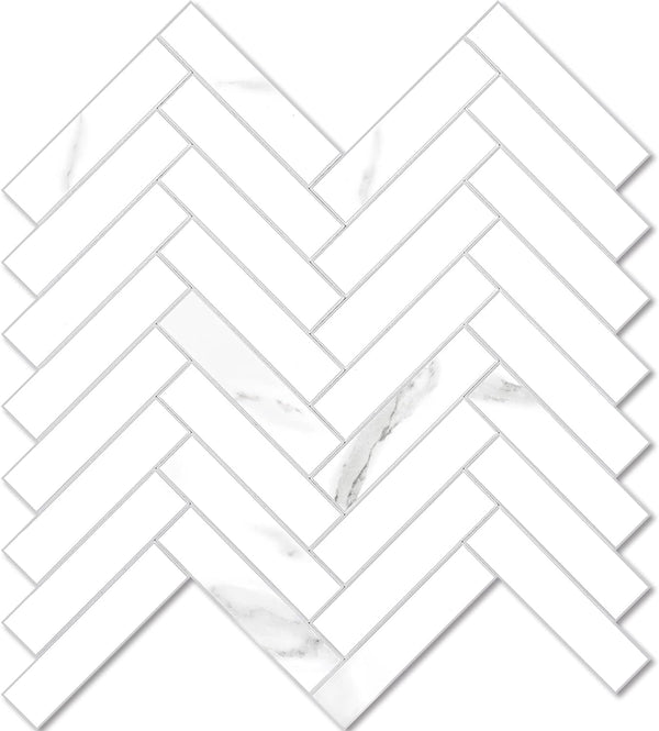 Vamos Tile Herringbone Peel and Stick Backsplash Tile - Statuario White