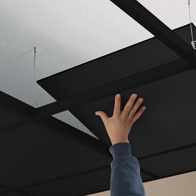 STICKGOO Black Ceiling Tiles 2ft x 2ft Smooth PVC Ceiling Panel