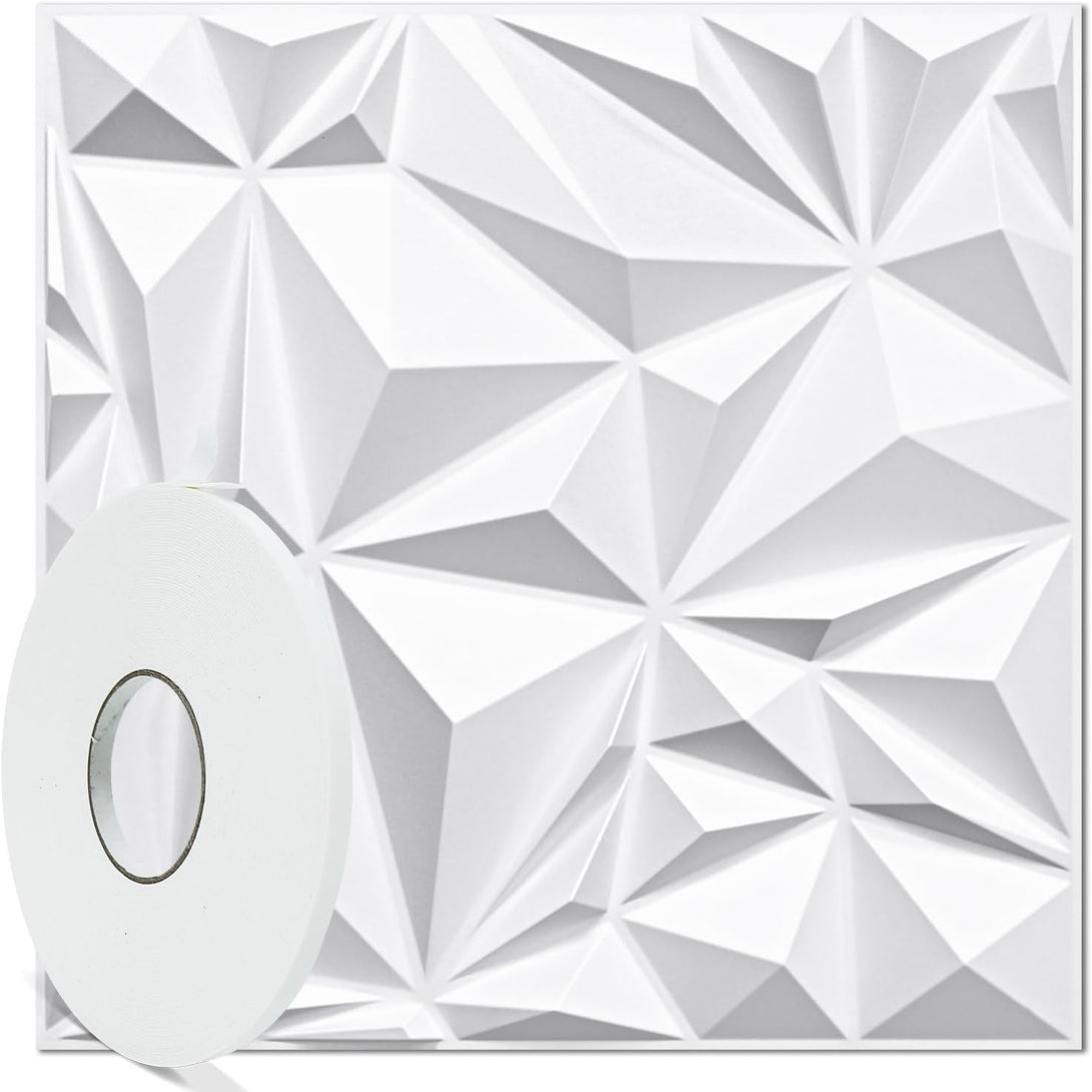 STICKGOO 12-Pack Irregular Diamond 3D Decorative PVC Wall Panels White