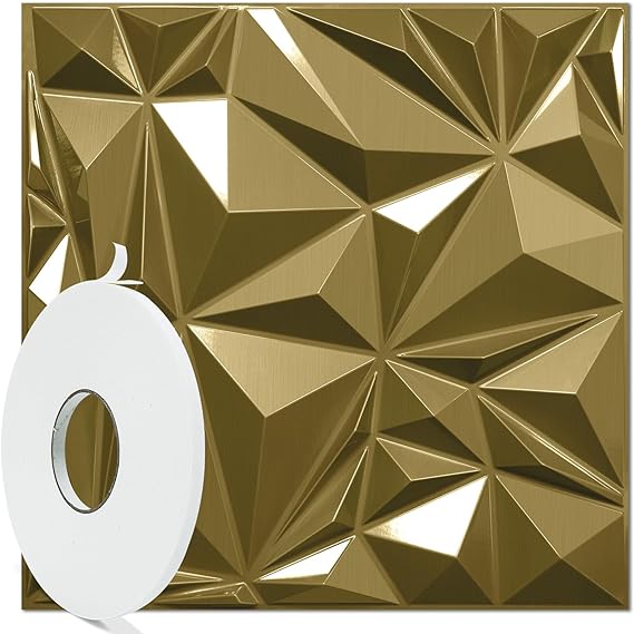 STICKGOO 12-Pack Irregular Diamond 3D Decorative PVC Wall Panels Gold