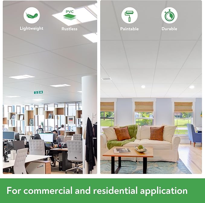 STICKGOO White Drop Ceiling Tiles 2ft x 4ft Waterproof PVC Ceiling Panels