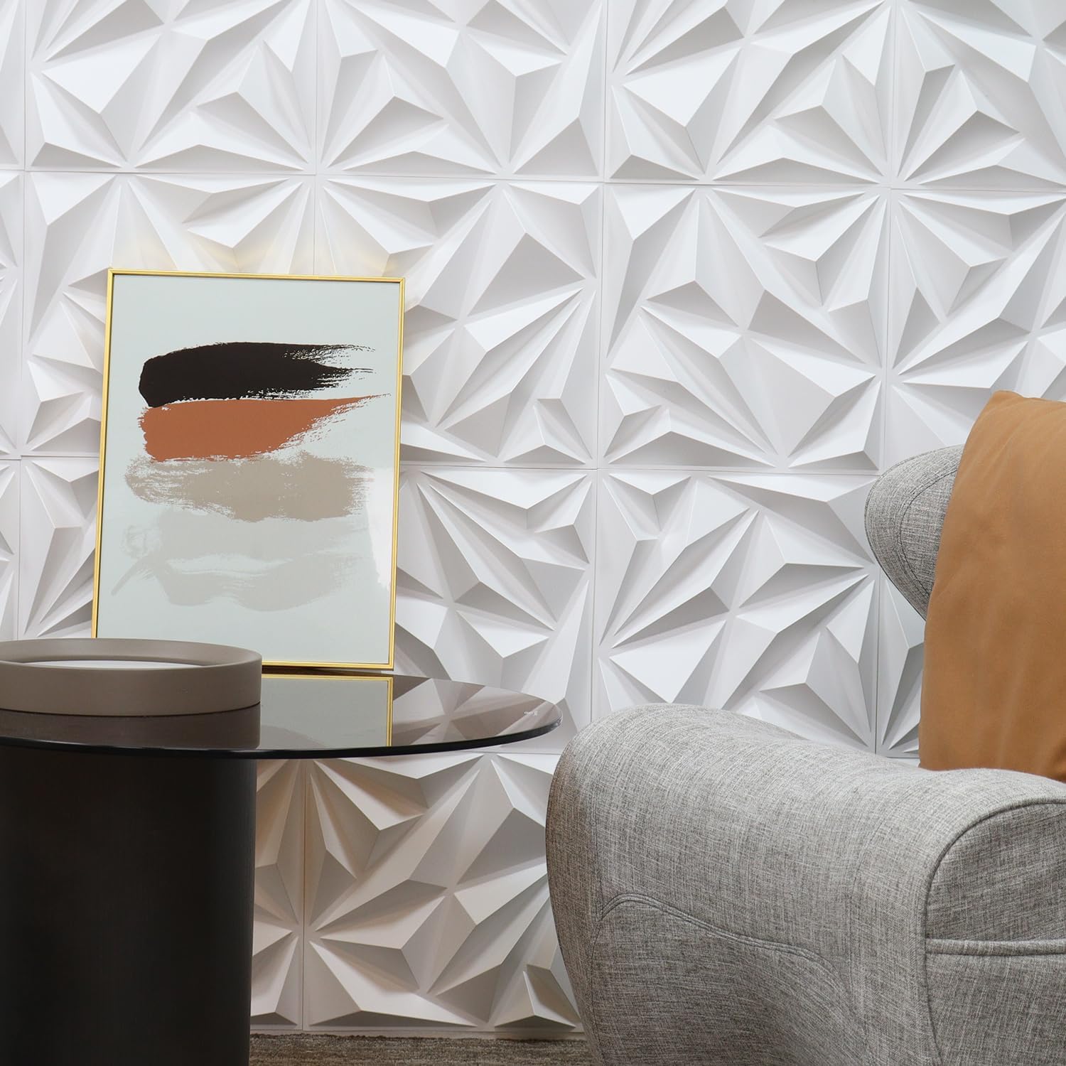 STICKGOO 12-Pack Irregular Diamond 3D Decorative PVC Wall Panels Black