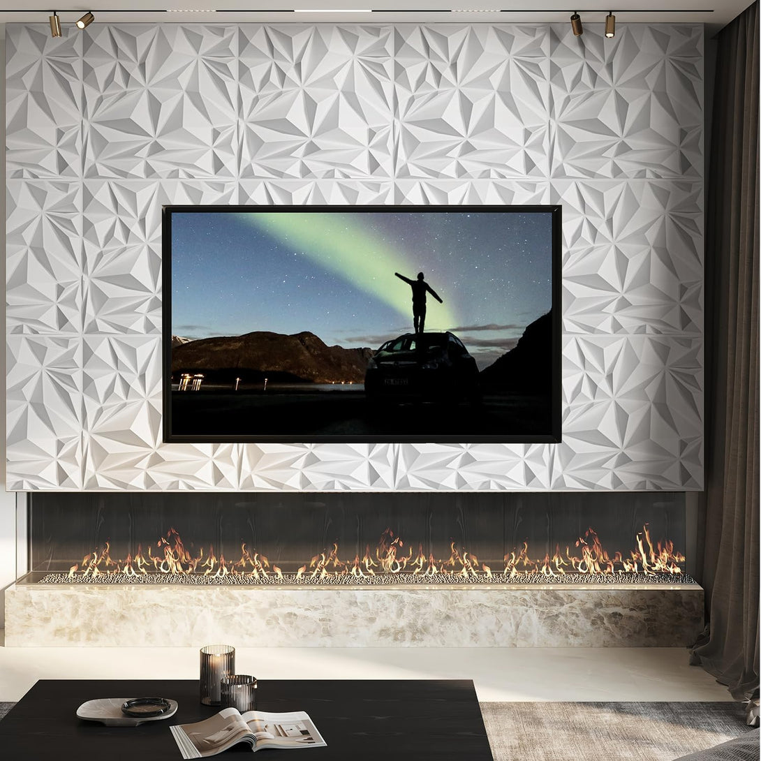 STICKGOO 12-Pack Irregular Diamond 3D Decorative PVC Wall Panels White