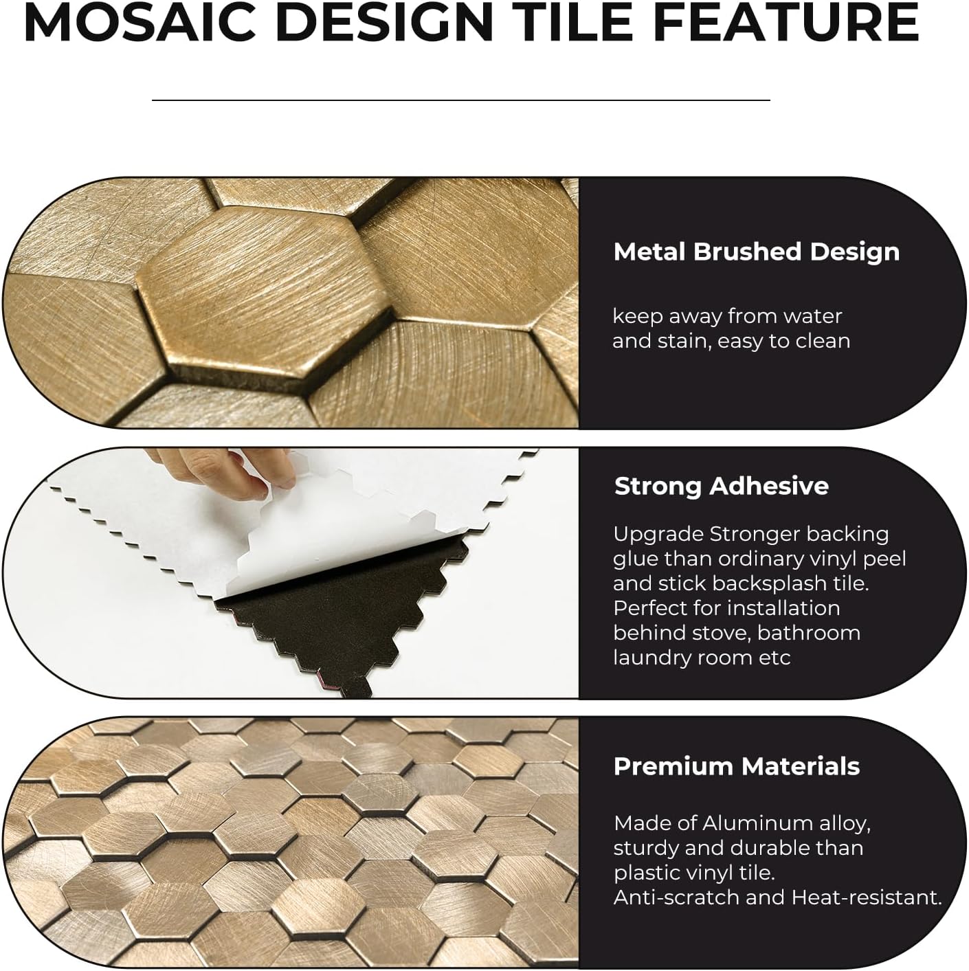 STICKGOO White Marble & Gold PVC Peel and Stick Tile Hexagon Backsplash