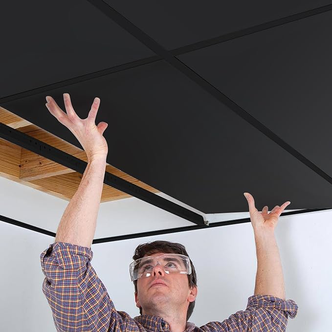 STICKGOO Black Drop Ceiling Tiles 2ft x 4ft Waterproof PVC Ceiling Panels