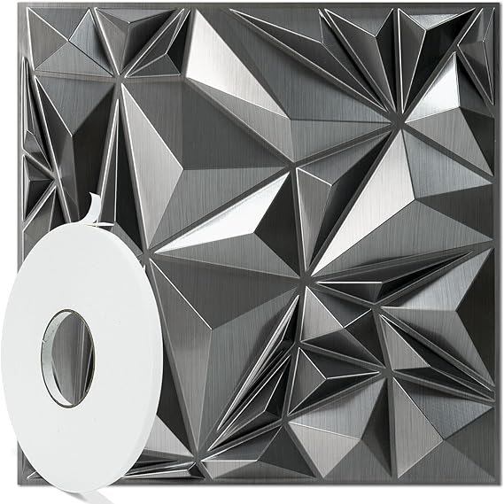 STICKGOO 12-Pack Irregular Diamond 3D Decorative PVC Wall Panels Silver