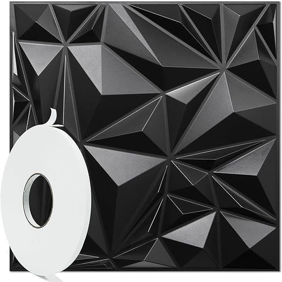 STICKGOO 12-PackIrregular Diamond 3D Decorative PVC Wall Panels Black
