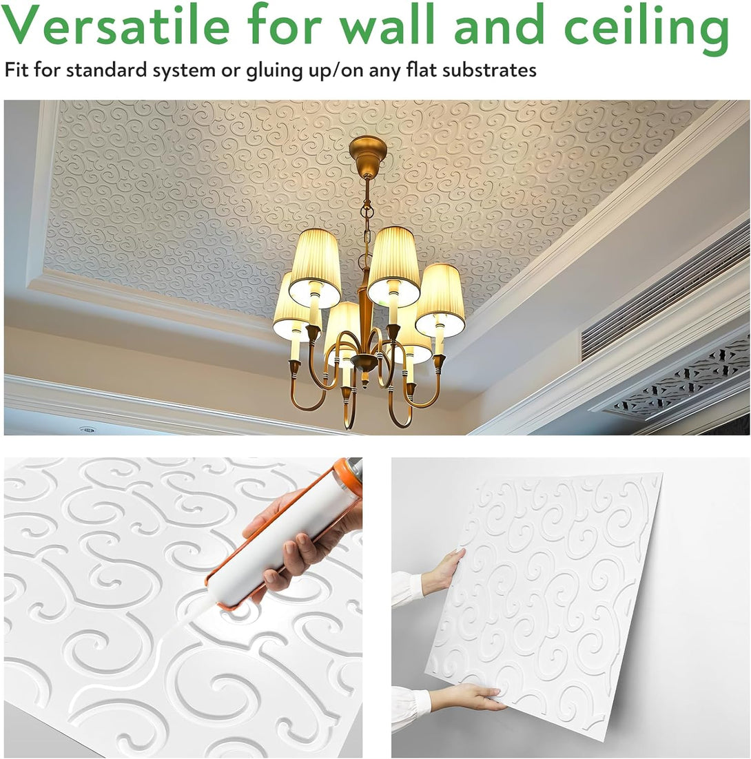 STICKGOO 12-Pack White Decorative Drop-in Ceiling Tiles 24" x 24"