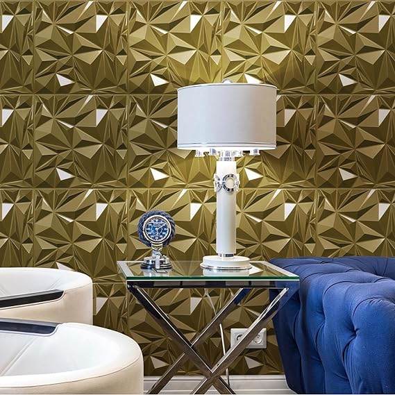 STICKGOO 12-Pack Irregular Diamond 3D Decorative PVC Wall Panels Gold