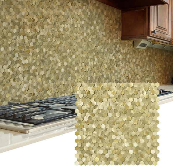 Penny Mosaic Hexagon Peel and Stick Backsplash Tiles - Gold