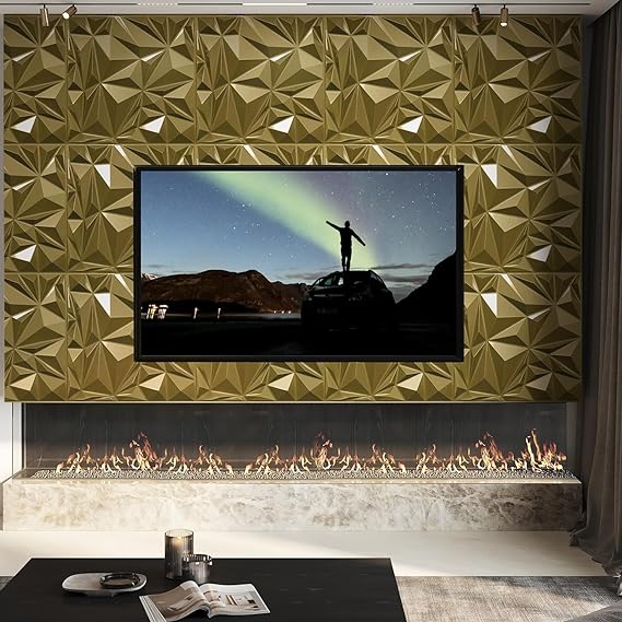 STICKGOO 12-Pack Irregular Diamond 3D Decorative PVC Wall Panels Gold