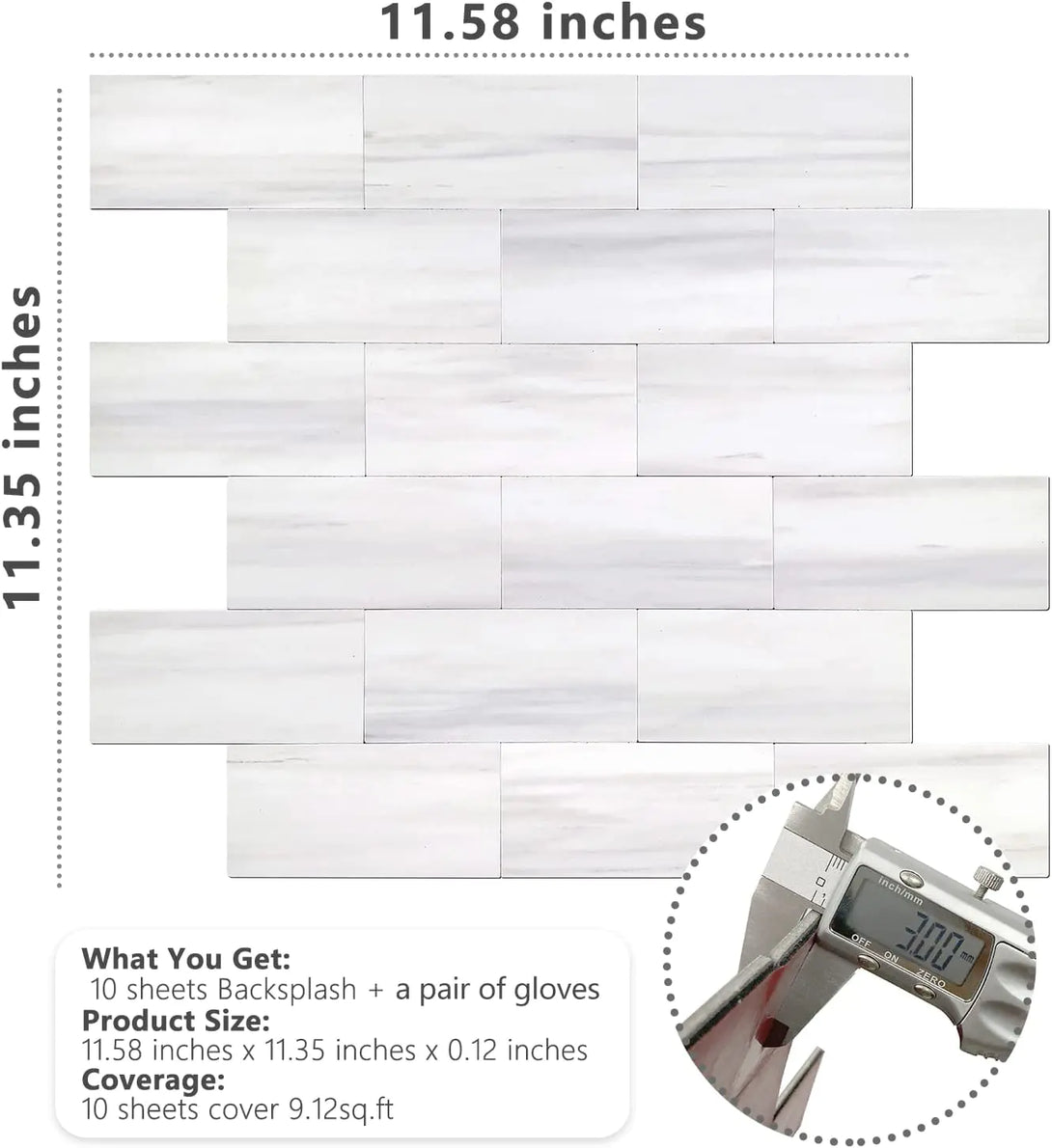STICKGOO Light Grey 2''x4'' Subway Backsplash Peel and Stick Wall Tile