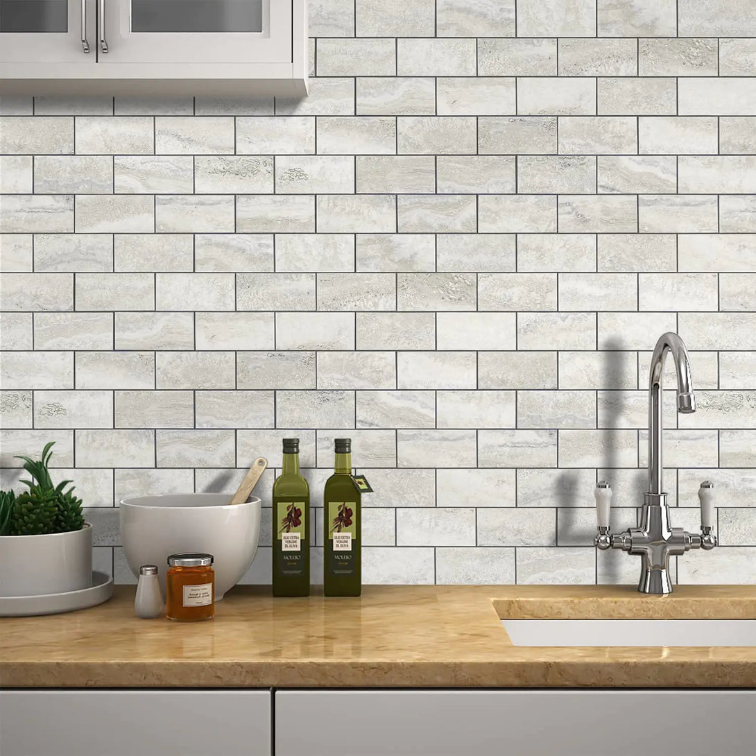 STICKGOO Beige 2''x4'' Peel and Stick Subway Tile Backsplash For Kitchen