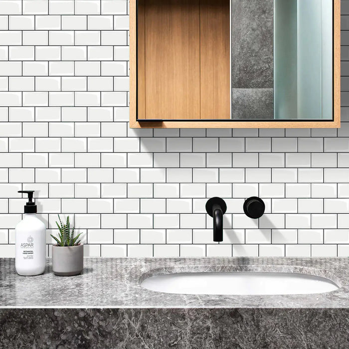 Subway Tiles Peel and Stick Thicker Design - Warm White with Grey Grout