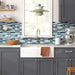STICKGOO Blue Linear Blend Peel And Stick Mosaic Tile Kitchen Backsplash