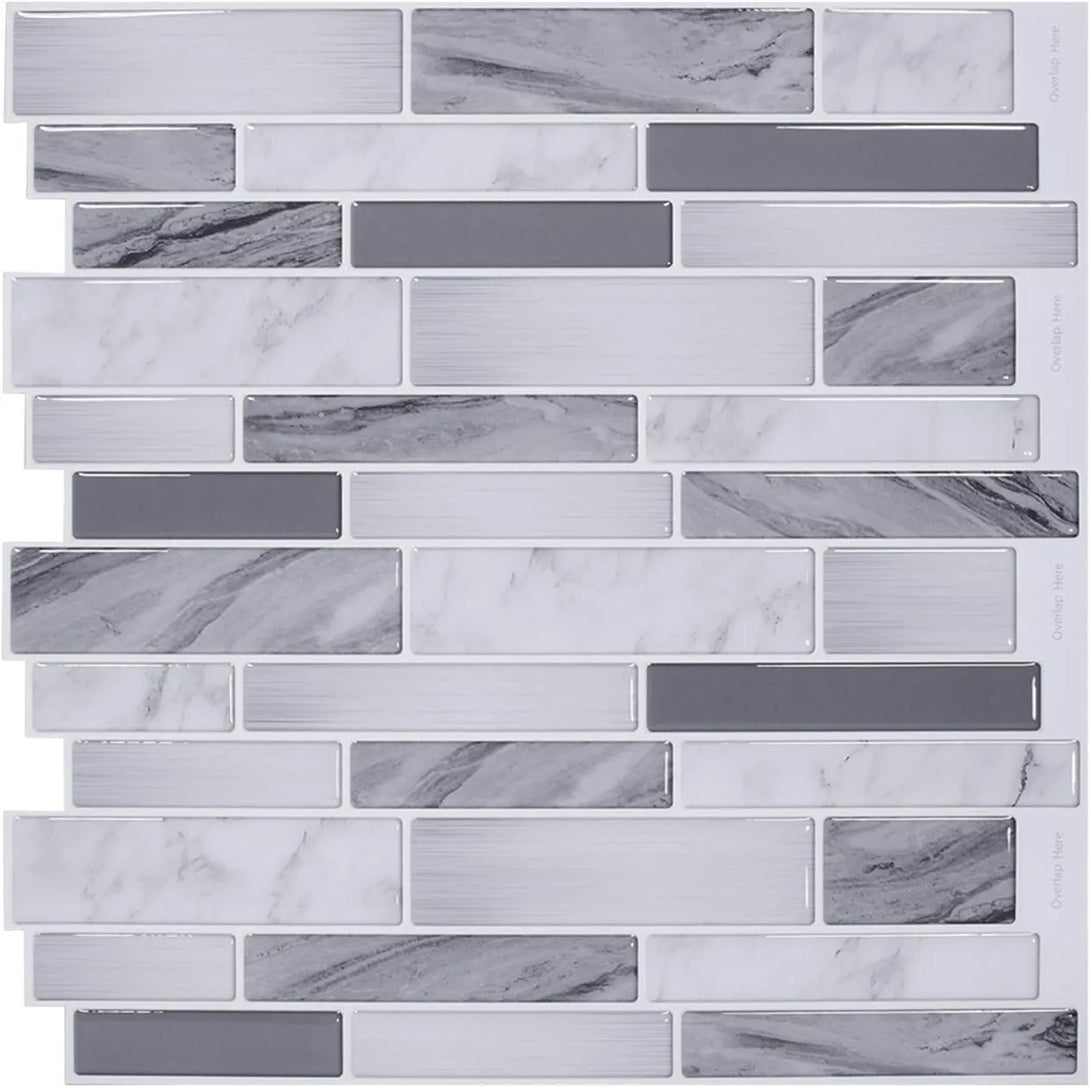 Vamos Tile Grey Linear Blend Kitchen Backsplash Wall Tiles Peel and Stick