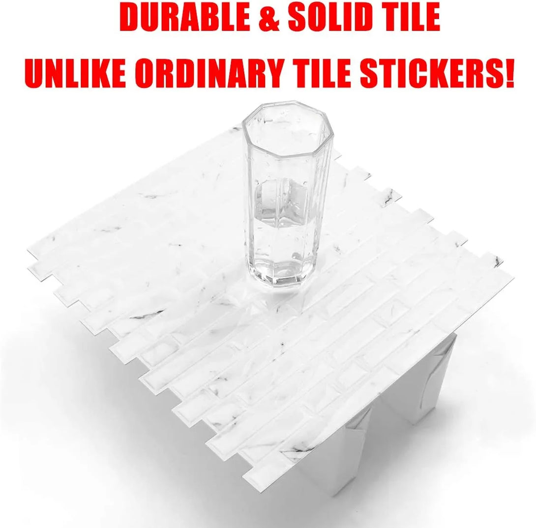 STICKGOO 12" x 12" Marble White Mosaic Thicker Peel and Stick Vinyl Tiles