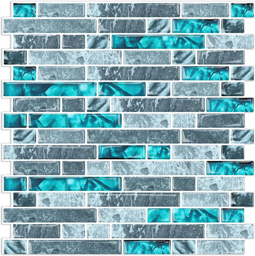 STICKGOO 12" x 12" Gray & Teal Linear Blend Peel and Stick Mosaic Tile