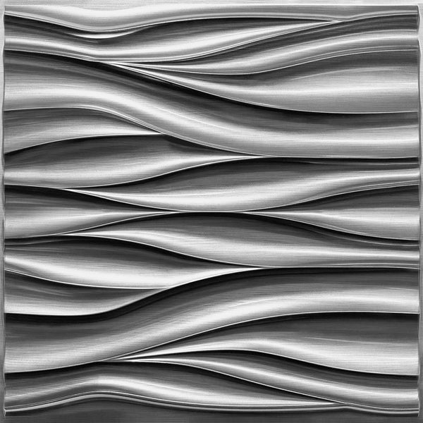 Wave Design Textured PVC Wall Panels - Brushed Silver