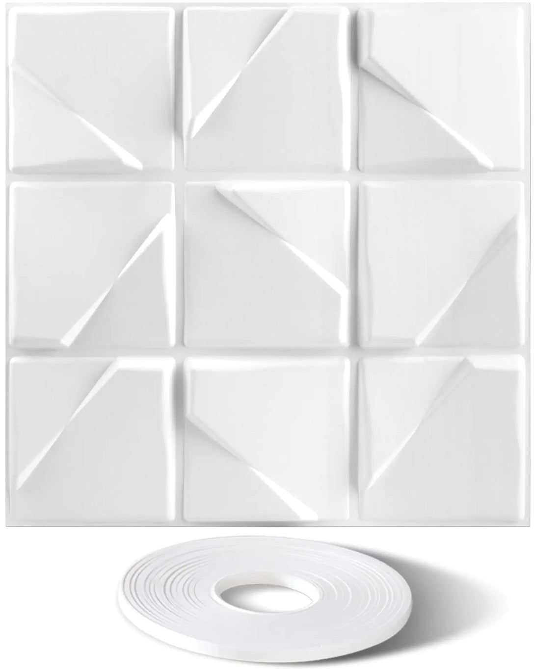 STICKGOO 19.7" x 19.7" Triangular Design White 3D Wall Panels 12 Pcs