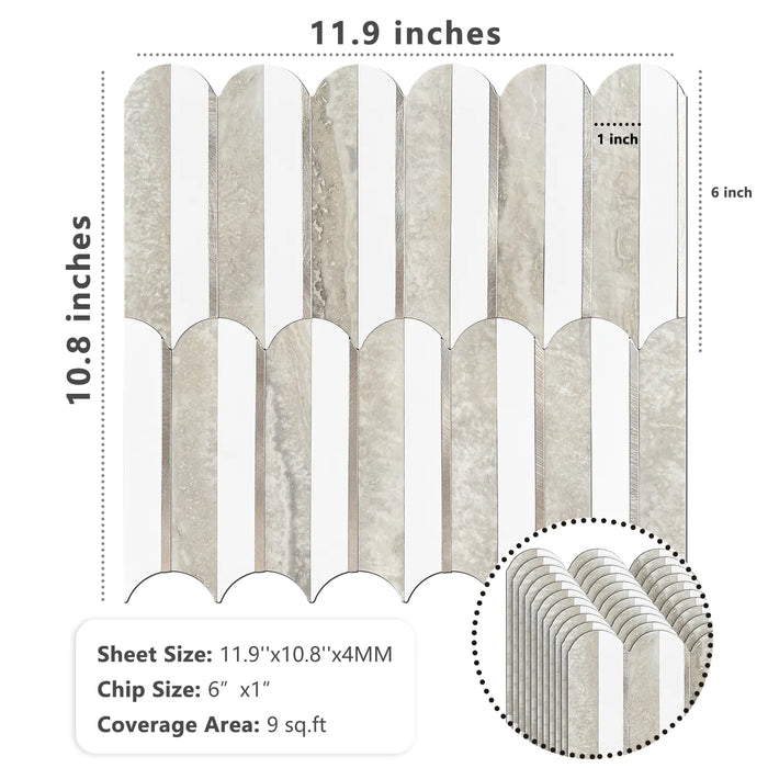 Vamos Tile 10pcs Oval Mosaic Tile Backsplash Peel and Stick - Beige