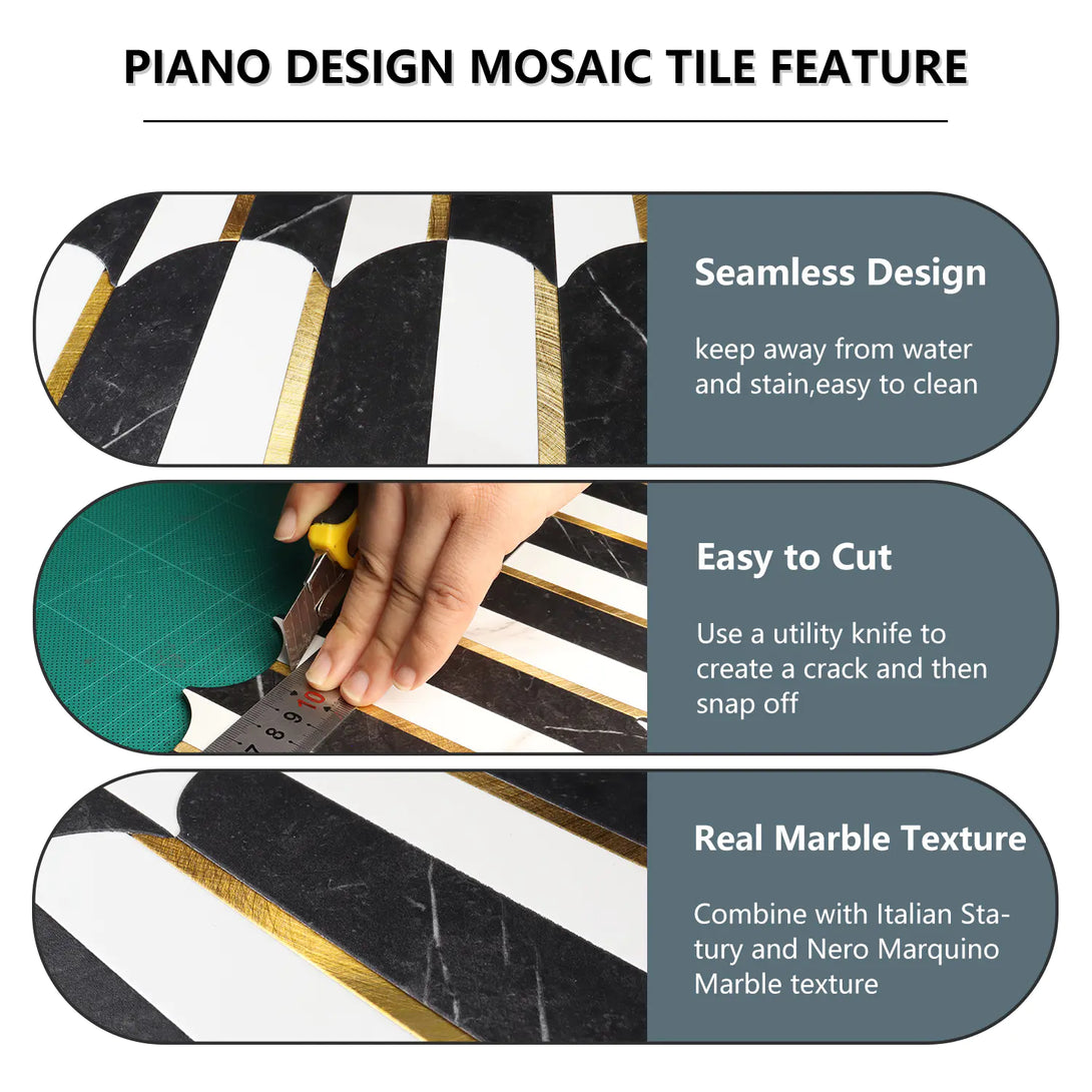 Vamos Tile Oval Black Marble Backsplash Peel and Stick Mosaic Tile 10pcs