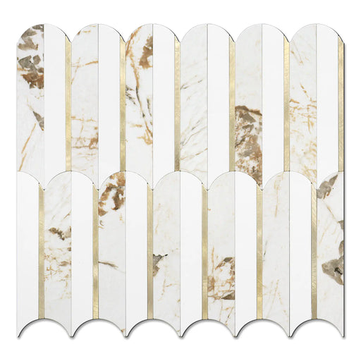 Vamos Tile 10pcs Oval Marble Gold Peel and Stick Mosaic Tile Backsplash