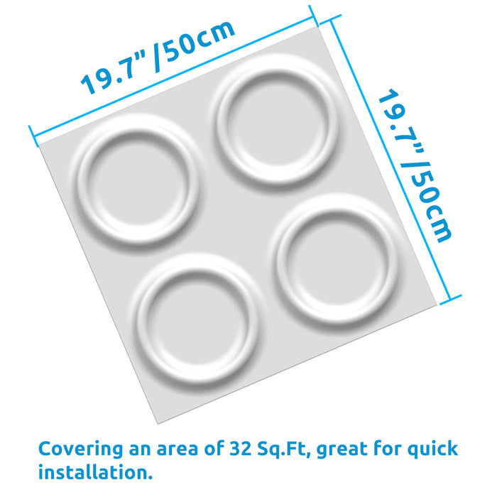 STICKGOO 19.7" x 19.7" Lunar Ring 3D PVC Wall Panels 12-Pack - White