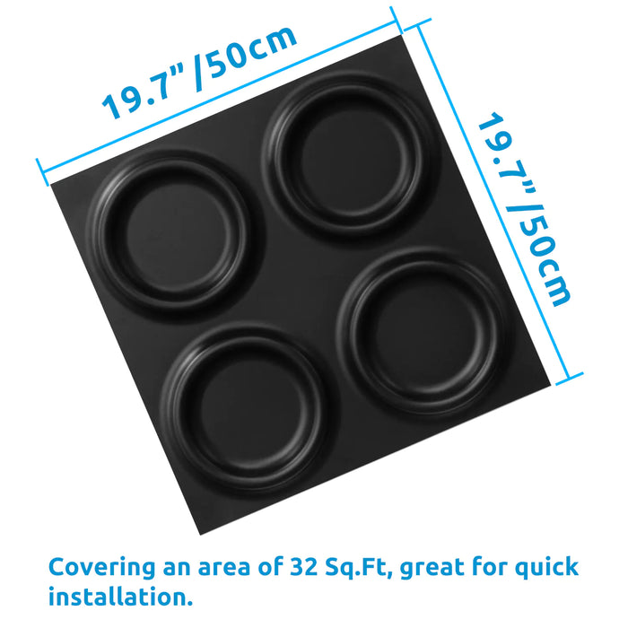 STICKGOO 19.7" x 19.7" Lunar Ring 3D PVC Wall Panels 12-Pack - Black