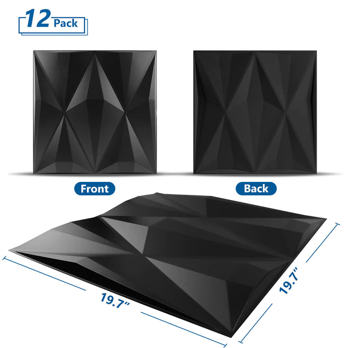 STICKGOO 12-Pack Olive Design 3D Decorative PVC Wall Panels In Black