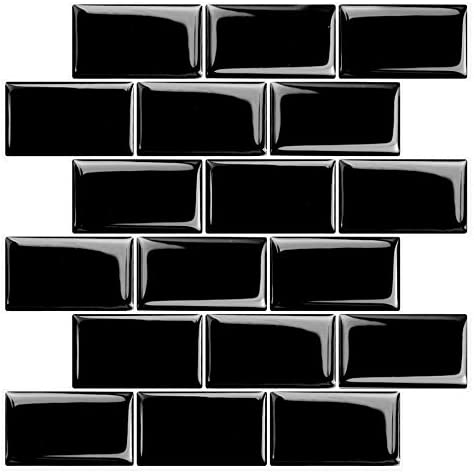 STICKGOO 12" x 12" Thicker Black Subway Tile Backsplash Kitchen 10-pack