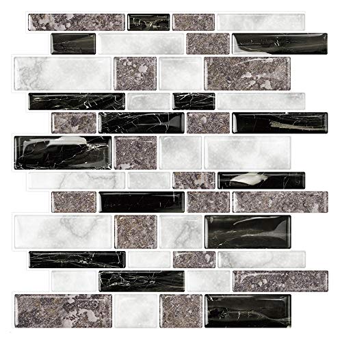 STICKGOO 10-pack Granite Linear Blend Thicker Peel and Stick Vinyl Tile