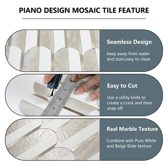 Vamos Tile 10pcs Oval Mosaic Tile Backsplash Peel and Stick - Beige