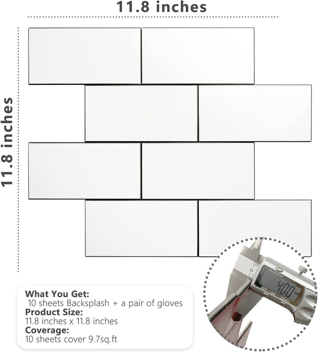 STICKGOO 3''x6'' White Subway Tiles For Kitchen Backsplash Peel and Stick