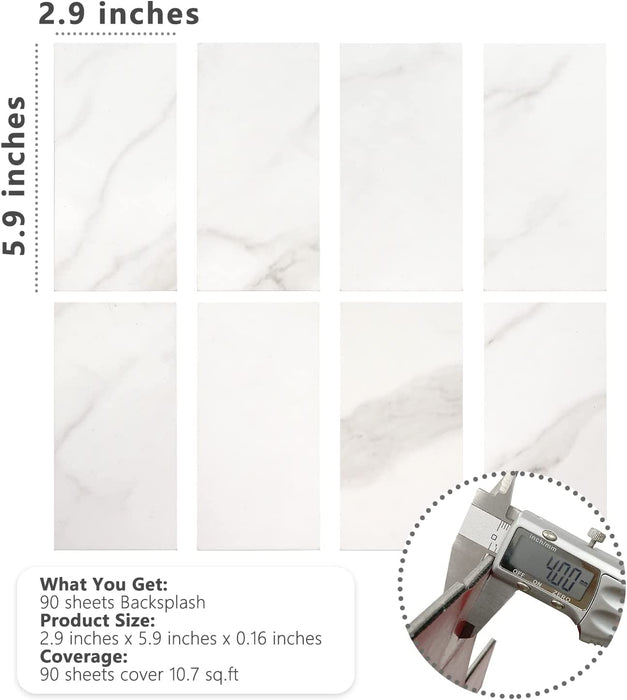 STICKGOO White Marble 3''x6'' Thick Subway Tiles For Kitchen Backsplash