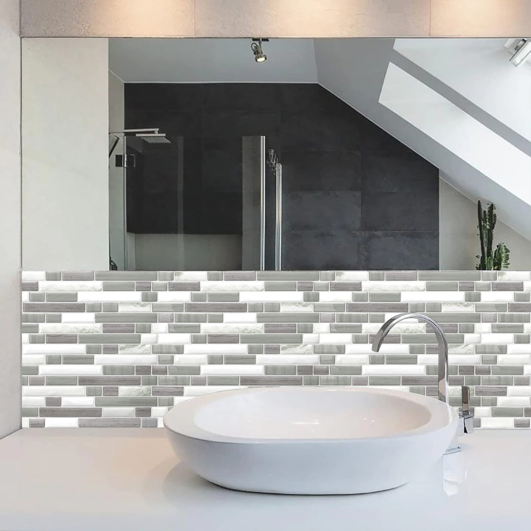 STICKGOO 12" x 12" Linear Blend Gray Peel and Stick Backsplash 10-pack