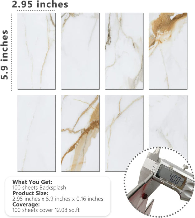 STICKGOO 3''x6'' Subway Tile Backsplash Peel and Stick - Calacatta Gold