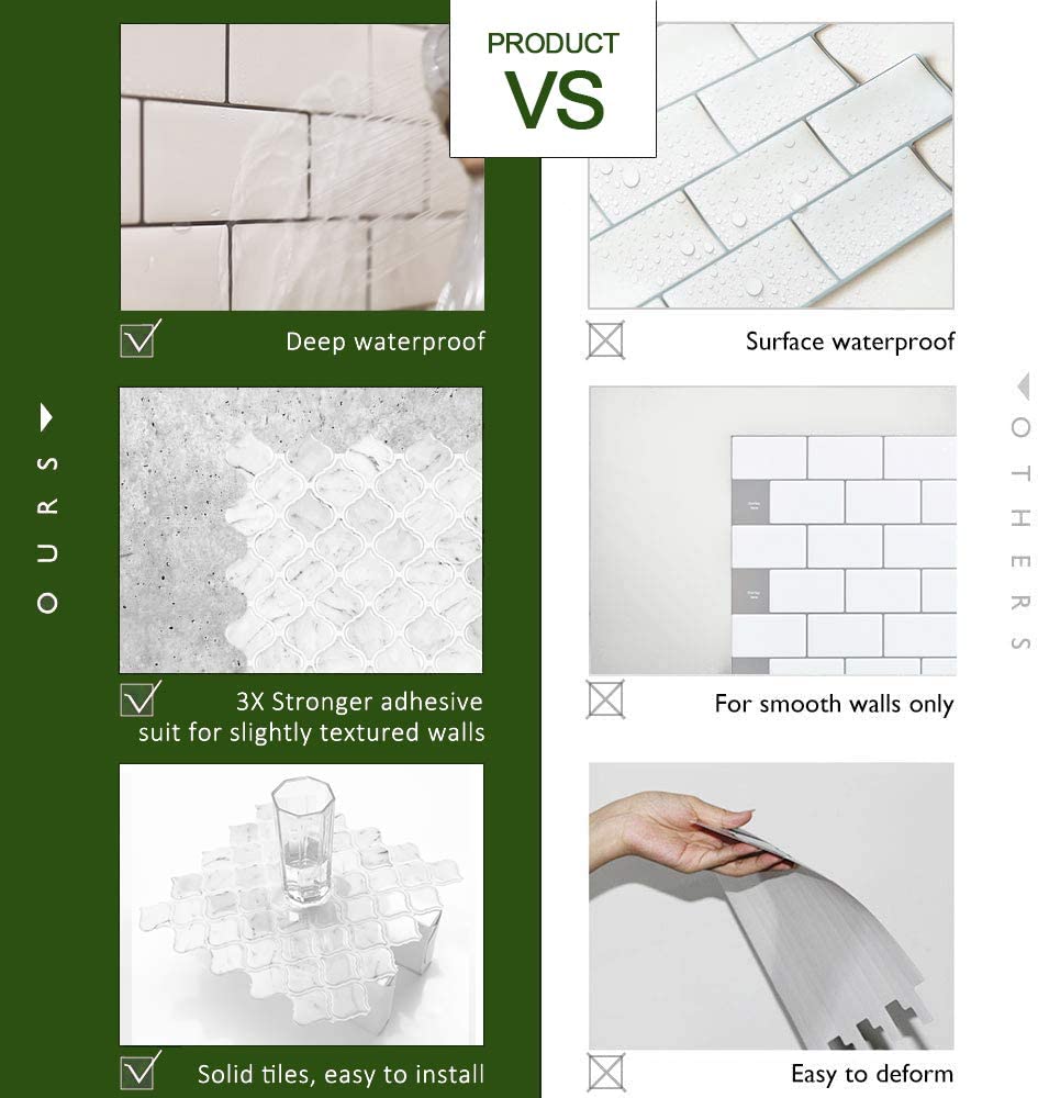 STICKGOO White Marble Thicker Peel and Stick Wall Tile Kitchen Backsplash