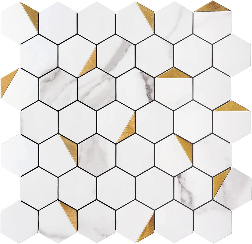 Vamos Tile White Marble Mixed Silver Hexagon Backsplash Peel and Stick —  STICKGOO
