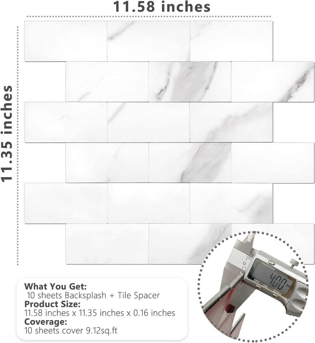STICKGOO 10pcs Calacatta Backsplash Peel and Stick Metal Tiles Kitchen