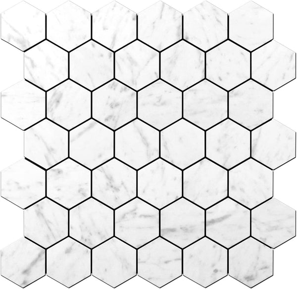 STICKGOO Peel and Stick Tiles Carrara White Marble Hexagonal Backsplash