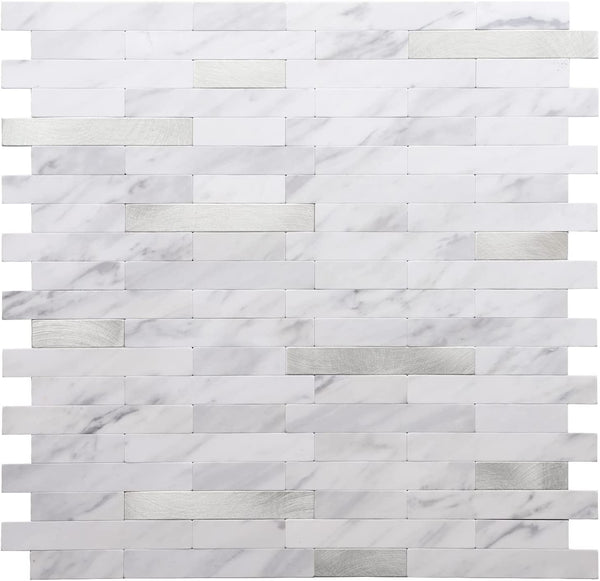 STICKGOO White & Silver Peel and Stick Mosaic Tile Metallic Backsplash