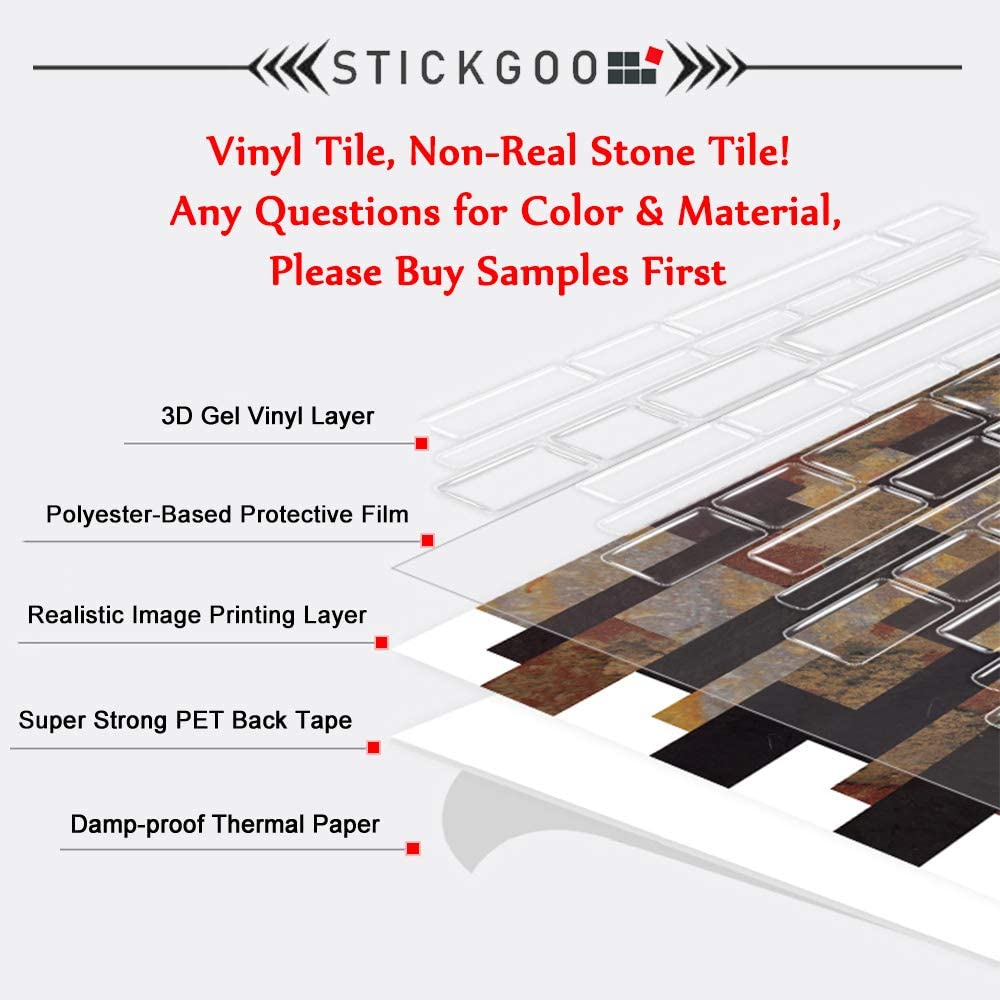 STICKGOO 10pcs Thicker White Herringbone Backsplash Peel and Stick Tile