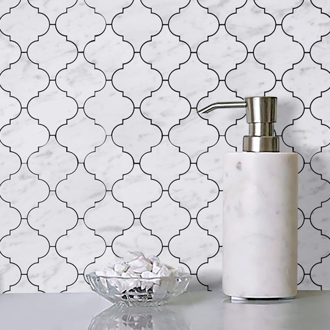 STICKGOO White Arabesque Self-Adhesive Tile Peel and Stick Backsplash