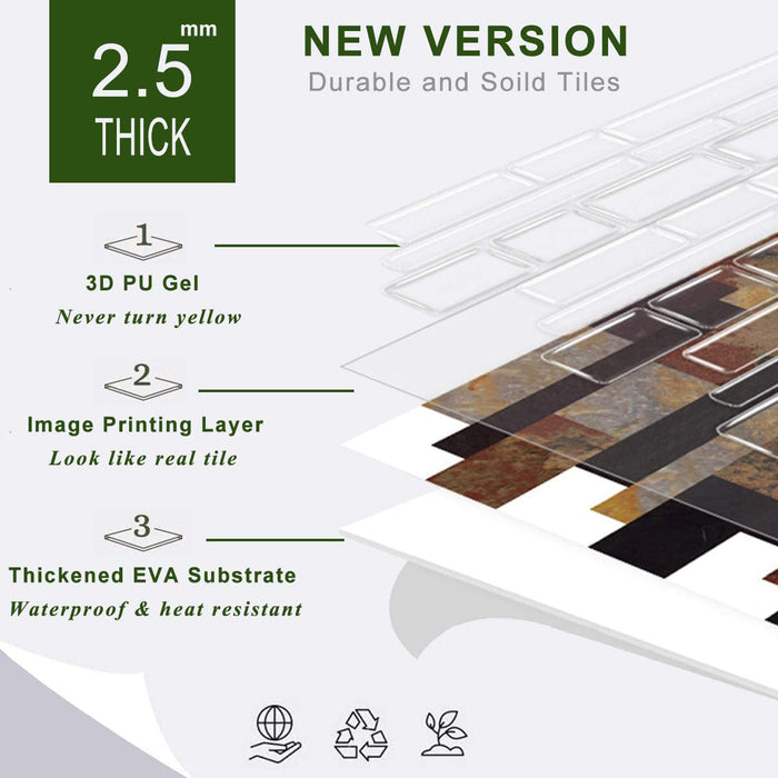 STICKGOO 10pcs Thicker Grey Linear Blend Peel and Stick Tile Backsplash