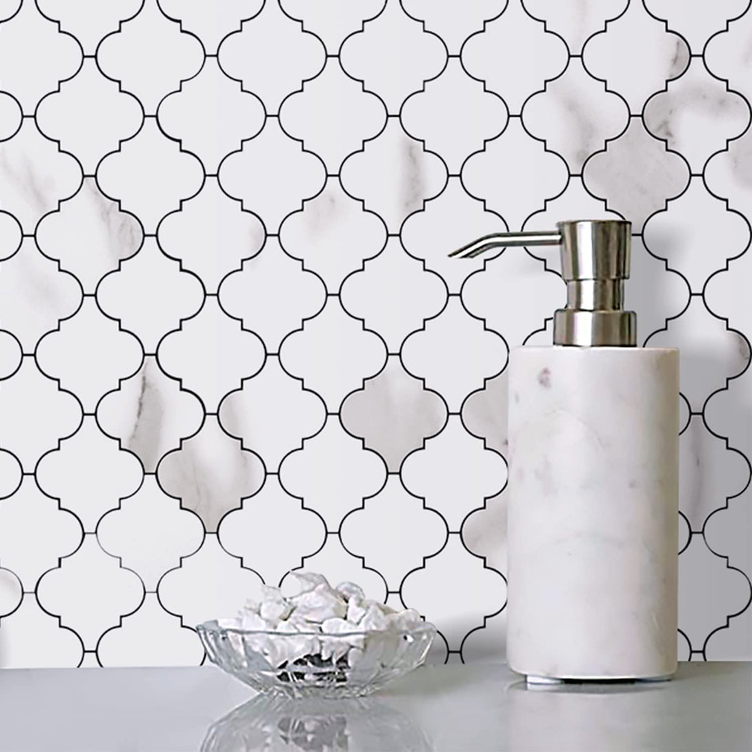 STICKGOO White Arabesque Self-Adhesive Tile PVC Peel and Stick Backsplash
